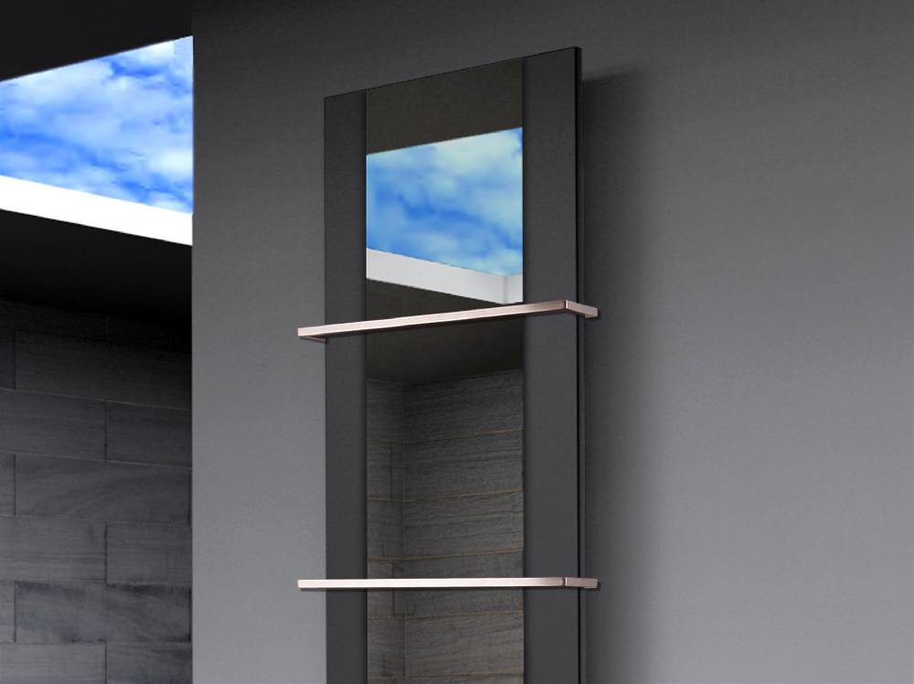 Szagato BADHEIZKÖRPER mit Spiegel Design Singapur 3 180x47cm 1118 Watt schwarz (+2 Halter 15mm) SZAGATO Designheizkörper mit Mittelanschluss Handtuchwärmer Günstig kaufen