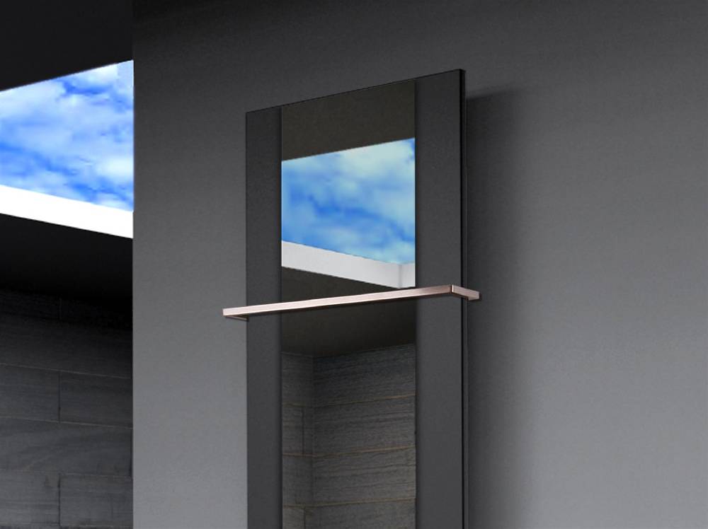 Szagato BADHEIZKÖRPER mit Spiegel Design Singapur 3 180x47cm 1118 Watt schwarz (+1 Halter 15mm) SZAGATO Designheizkörper Mittelanschluss Handtuchwärmer Großer Ausverkauf
