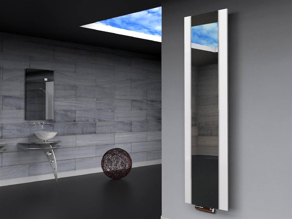 Szagato BADHEIZKÖRPER mit Spiegel Design Singapur 3 180x47cm 1118 Watt weiß SZAGATO Designheizkörper Handtuchheizkörper mit Mittelanschluss Handtuchwärmer
