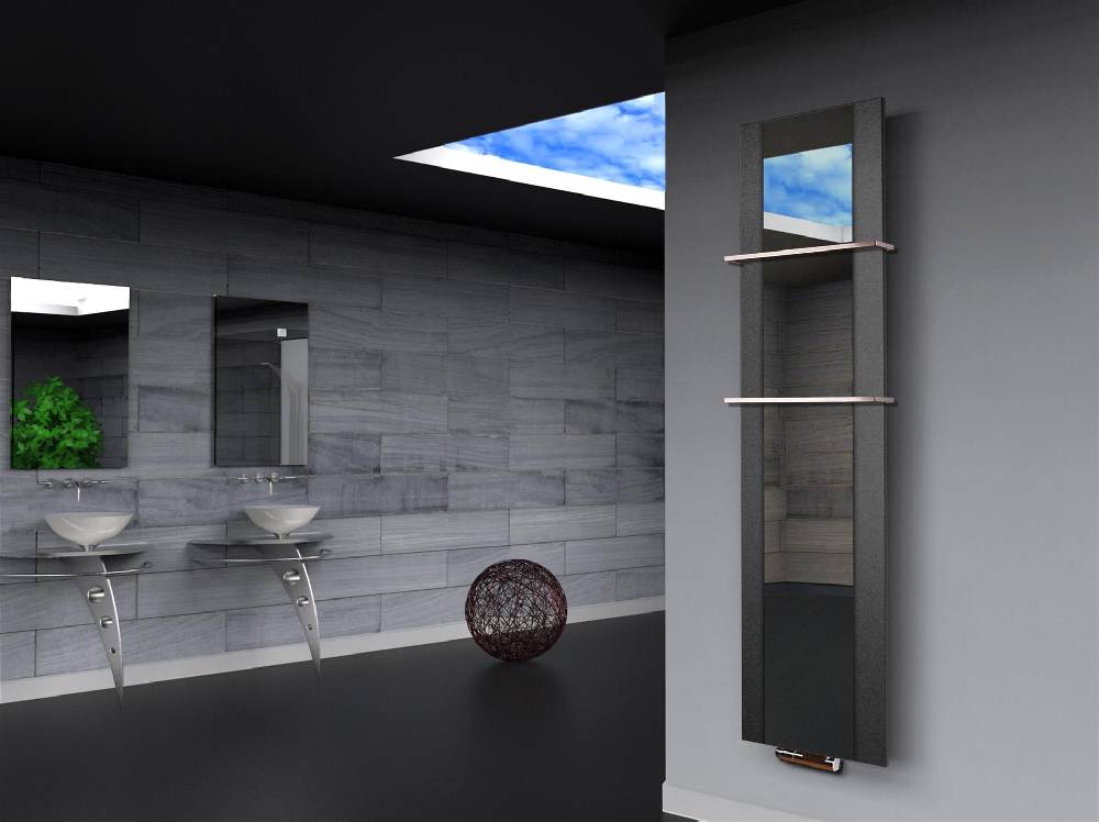 Szagato BADHEIZKÖRPER mit Spiegel Design Singapur 3 180x47cm 1118Watt anthrazit - moon +2 Halter 15mm SZAGATO Designheizkörper Mittelanschluss Handtuchwärmer Weihnachtsangebot
