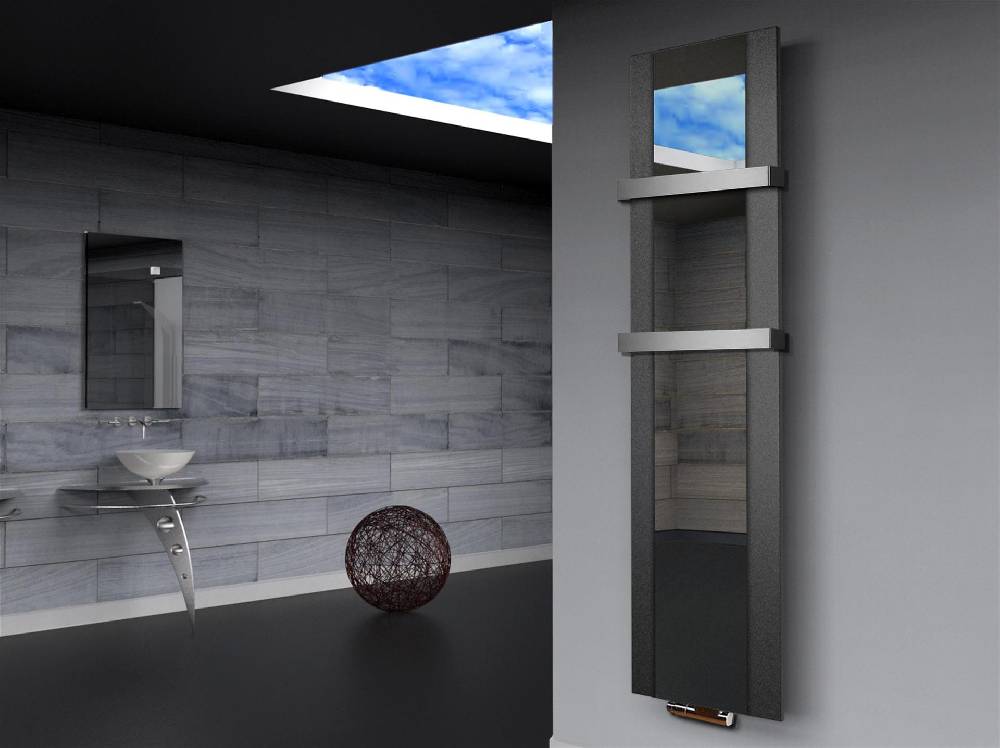 Szagato BADHEIZKÖRPER mit Spiegel Design Singapur 3 180x47cm 1118Watt anthrazit - moon +2 Halter 50mm SZAGATO Designheizkörper Mittelanschluss Handtuchwärmer