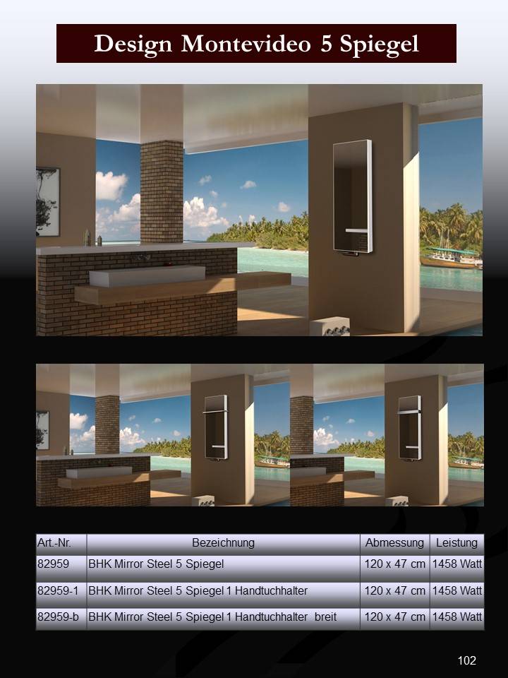 Szagato BADHEIZKÖRPER mit Spiegel Montevideo 5 120x47cm 1458 Watt Spiegel SZAGATO Designheizkörper Handtuchheizkörper mit Mittelanschluss Handtuchwärmer Vatertagsangebot