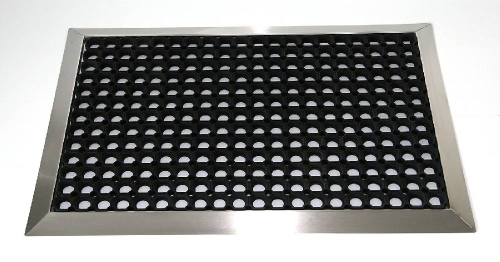 Szagato Edelstahlrahmen mit Fußmatte Ringgumimi 90x60cm SZAGATO Made in Germany Schuhabstreifer Edelstahl außen Schmutzfangmatte Fußabtreter draußen Neueste Stile