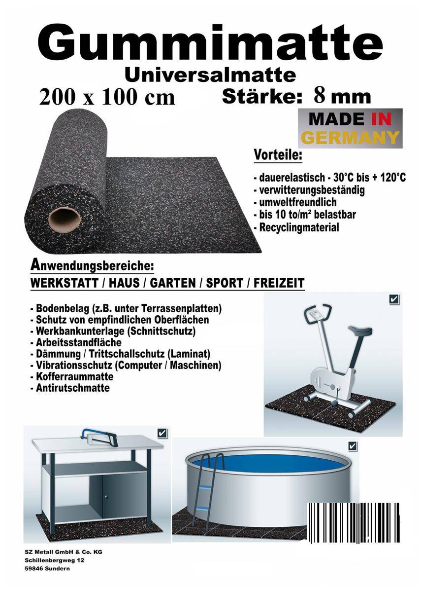 Szagato Bautenschutzmatte Gummi 200x100x0,8cm SZAGATO Gummimatte Gummigranulatmatte Antirutschmatte Gummi Granulat Matte recycelt Fabrik Onlineshop