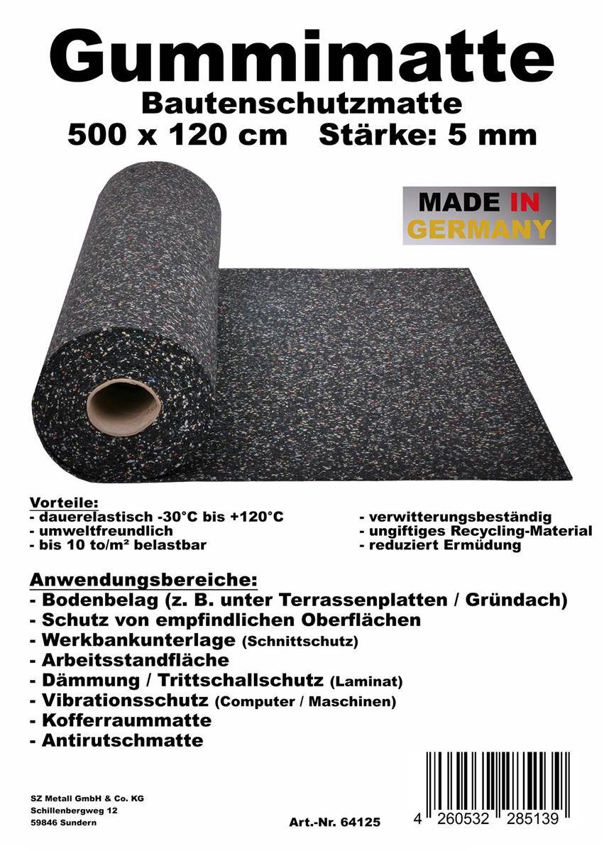 Szagato Bautenschutzmatte Gummi 500x125x0,5cm SZAGATO Gummimatte Gummigranulatmatte Antirutschmatte Gummi Granulat Matte recycelt Fabrikpreis
