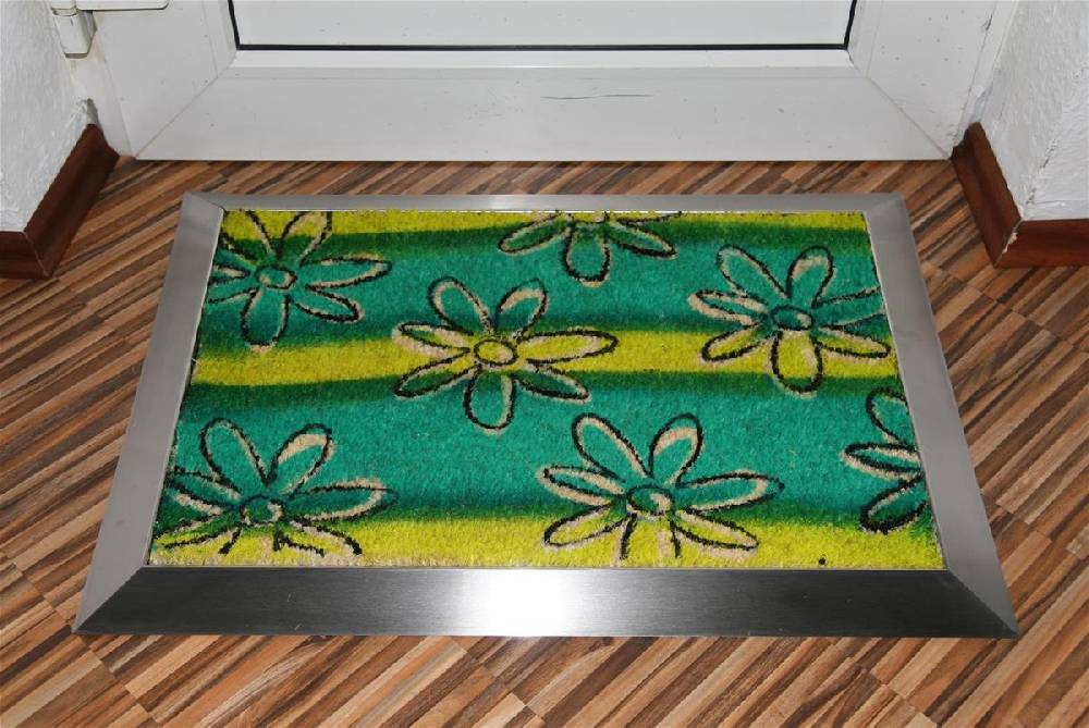 Szagato Fußmatte mit Edelstahl-Rahmen 70x50cm Design 30 Blüten grün SZAGATO Fussmatte außen Fussmatte outdoor Fussmatte innen Schuhabstreifer Fussabtreter Versandkostenfrei