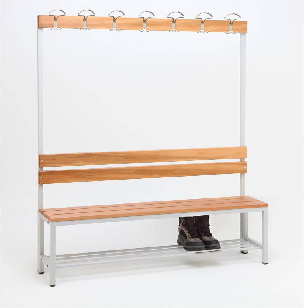 Szagato Garderobenbank mit Haken 1-seitig mit Schuhrost HxBxT 170x150x30cm Marke SZAGATO Umkleidebank Umkleide Sitzbank Garderobe mit Sitzbank für Schulen Große Rabatte