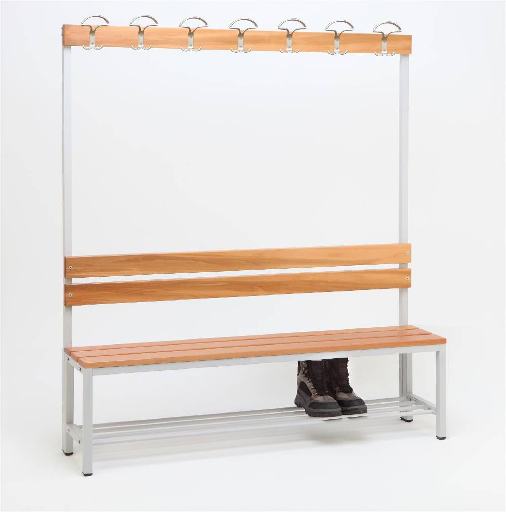 Szagato Garderobenbank mit Haken 1-seitig mit Schuhrost HxBxT 170x150x30cm Marke SZAGATO Umkleidebank Umkleide Sitzbank Garderobe mit Sitzbank für Schulen Große Rabatte