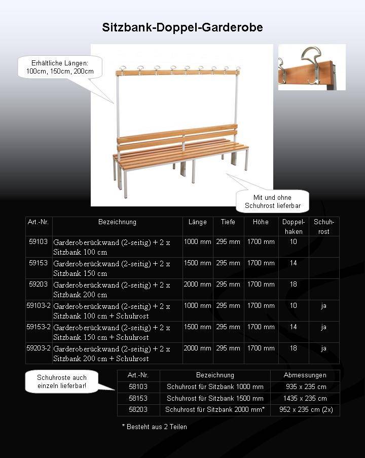 Szagato Garderobenbank mit Haken 2-seitig 2 Sitzbänke HxBxT 170x100x60cm Marke SZAGATO Umkleidebank Umkleide Sitzbank Garderobe mit Sitzbank Turnhalle Bestseller