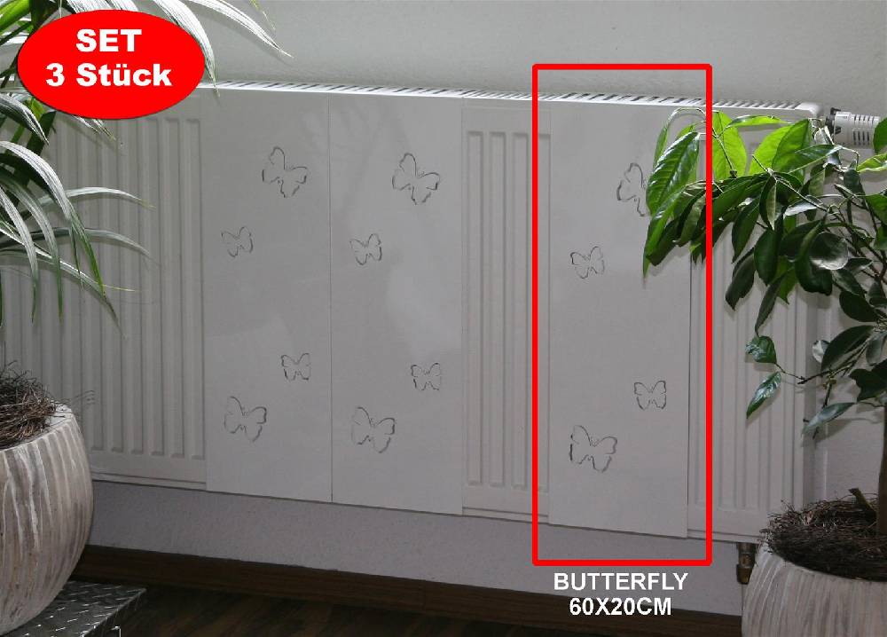 Szagato Heizkörperverkleidung 60 x 20cm Design Butterfly weiß (SET= 3 Stück) SZAGATO Heizungsverkleidung Verkleidung Heizkörper Abdeckung für Heizkörper Rabatte dieses Monats