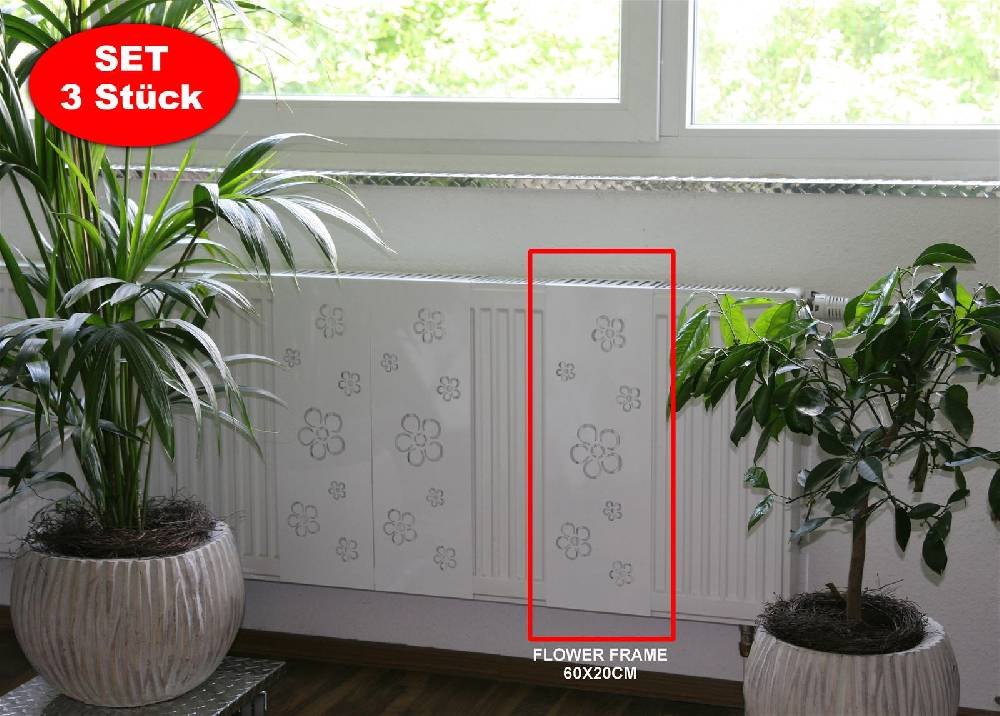 Szagato Heizkörperverkleidung 60 x 20cm Design Flower Frame weiß (SET=3 Stück) SZAGATO Heizungsverkleidung Verkleidung Heizkörper Abdeckung für Heizkörper 2025