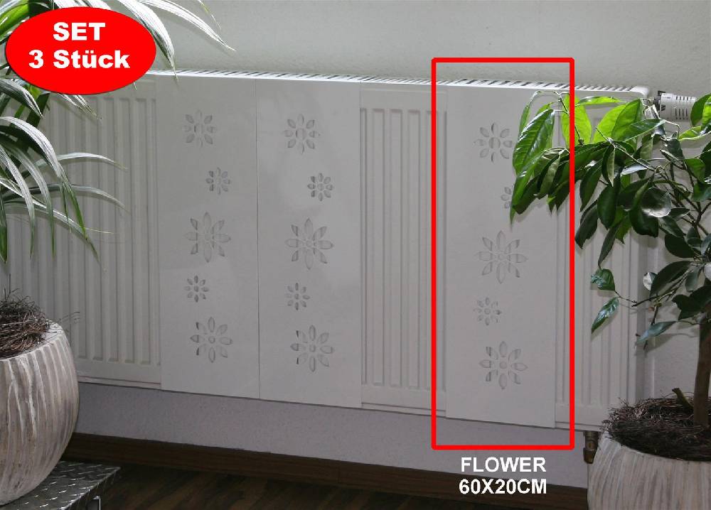 Szagato Heizkörperverkleidung 60 x 20cm Design Flower weiß (SET=3 Stück) SZAGATO Heizungsverkleidung Verkleidung Heizkörper Abdeckung für Heizkörper Online