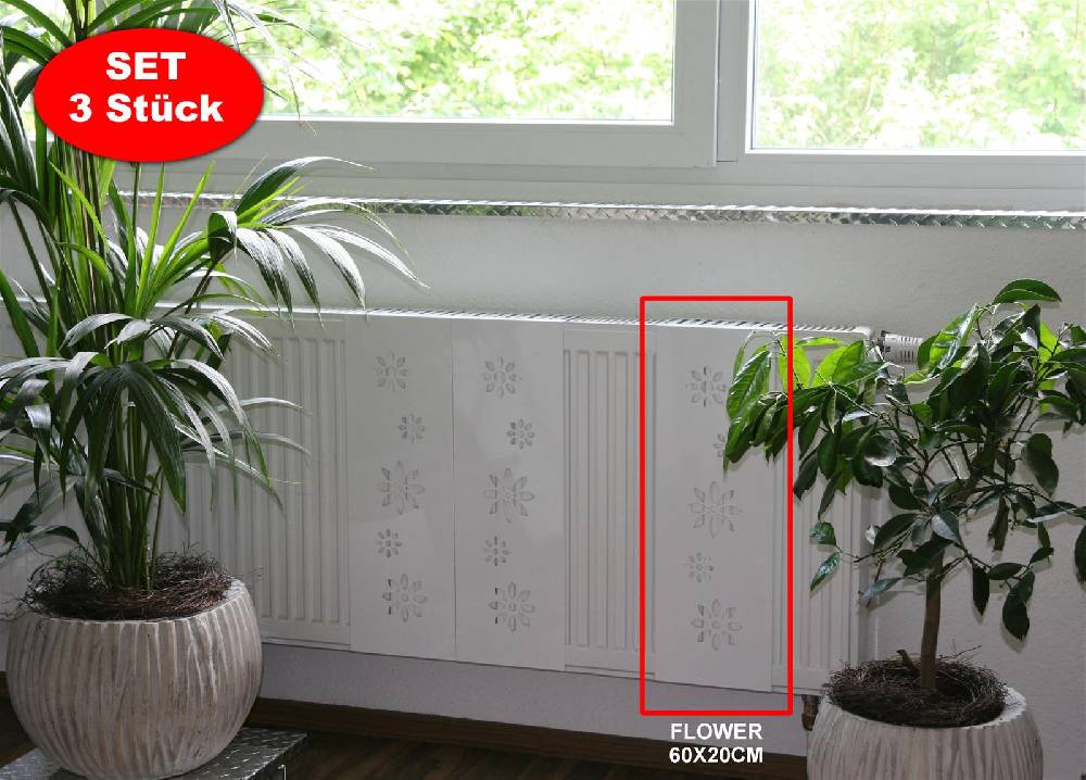 Szagato Heizkörperverkleidung 60 x 20cm Design Flower weiß (SET=3 Stück) SZAGATO Heizungsverkleidung Verkleidung Heizkörper Abdeckung für Heizkörper Online