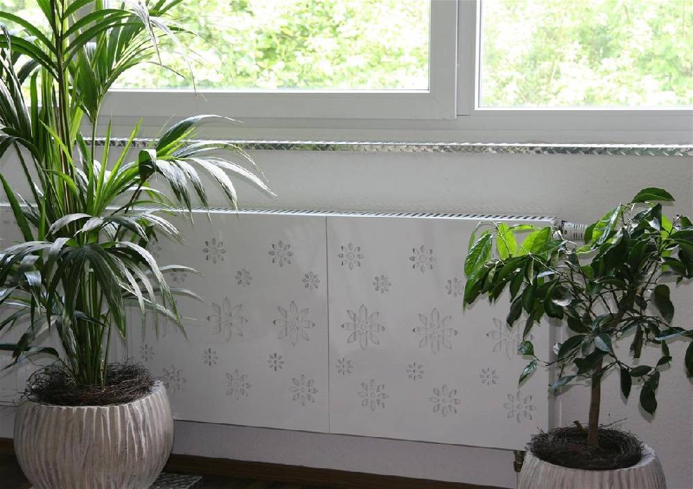 Szagato Heizkörperverkleidung 60x 60cm Design Flower weiß (1 Stück) SZAGATO Heizungsverkleidung Verkleidung Heizkörper Abdeckung Heizkörper Heizungsabdeckung