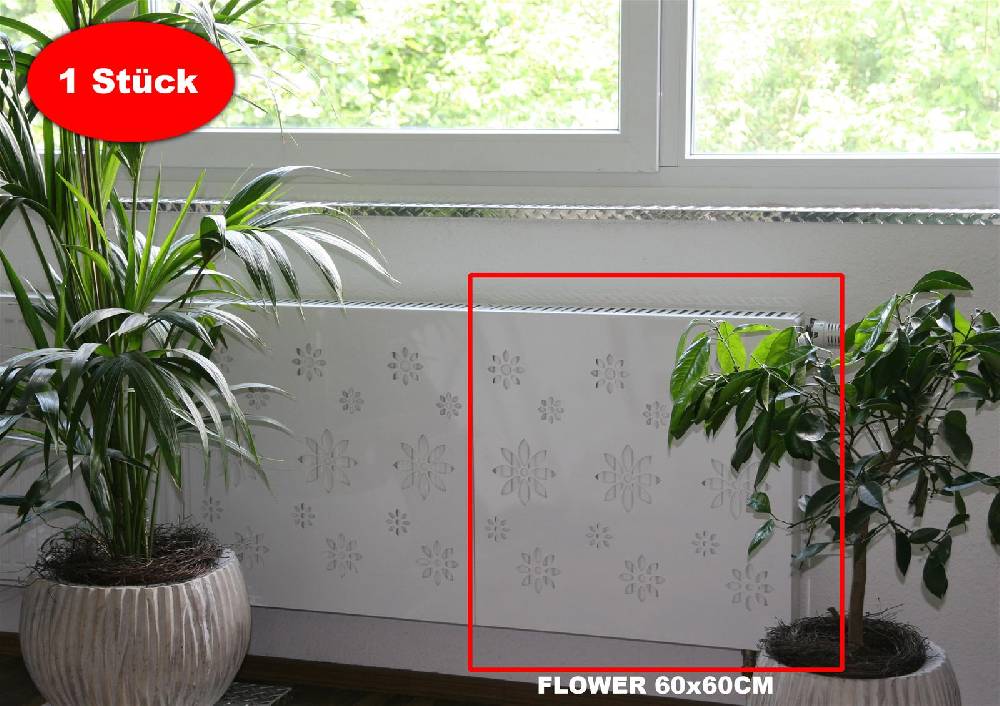 Szagato Heizkörperverkleidung 60x 60cm Design Flower weiß (1 Stück) SZAGATO Heizungsverkleidung Verkleidung Heizkörper Abdeckung Heizkörper Heizungsabdeckung Schlussverkauf