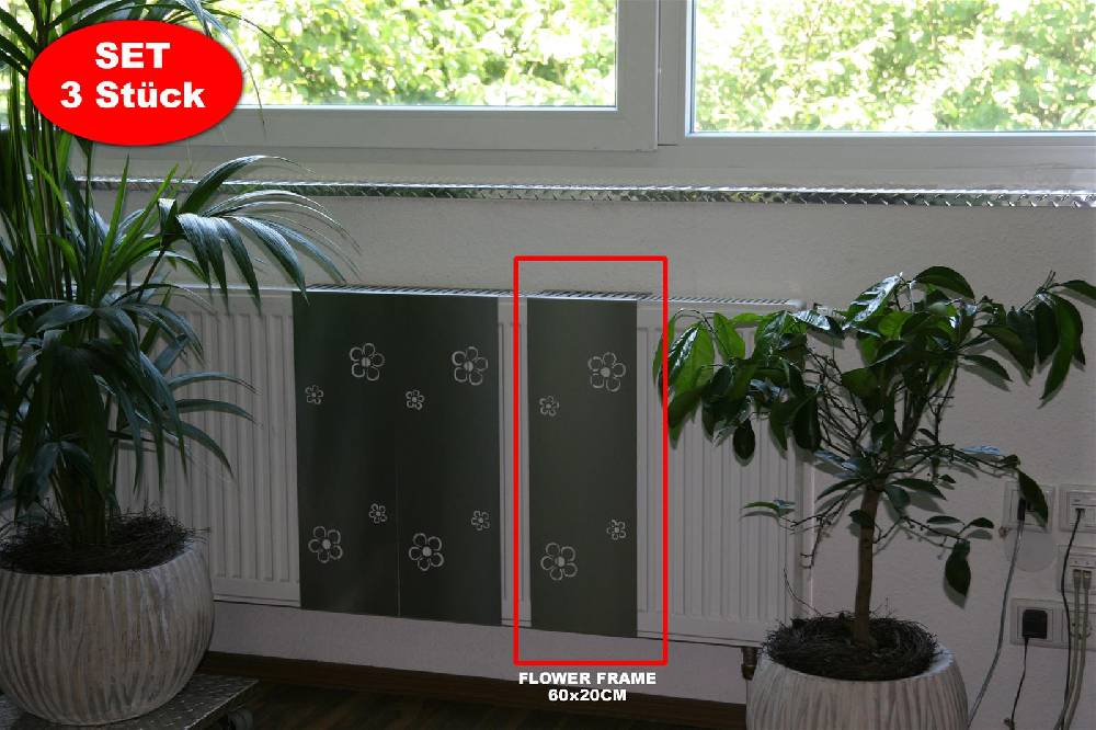 Szagato Heizkörperverkleidung Edelstahl 60 x 20cm Design Flower Frame (3 Stück) SZAGATO Heizungsverkleidung Verkleidung Heizkörper Abdeckung für Heizkörper Blitzverkäufe