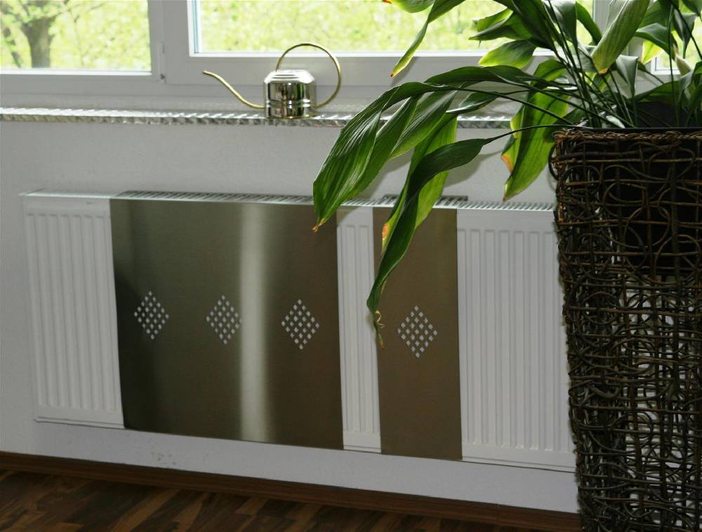 Szagato Heizkörperverkleidung Edelstahl 60 x 20cm Design Raute (SET=3 Stück) SZAGATO Heizungsverkleidung Verkleidung Heizkörper Abdeckung für Heizkörper