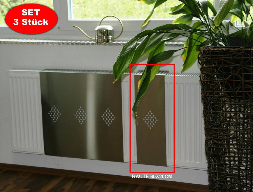 Szagato Heizkörperverkleidung Edelstahl 60 x 20cm Design Raute (SET=3 Stück) SZAGATO Heizungsverkleidung Verkleidung Heizkörper Abdeckung für Heizkörper Limitierter Zeitrabatt