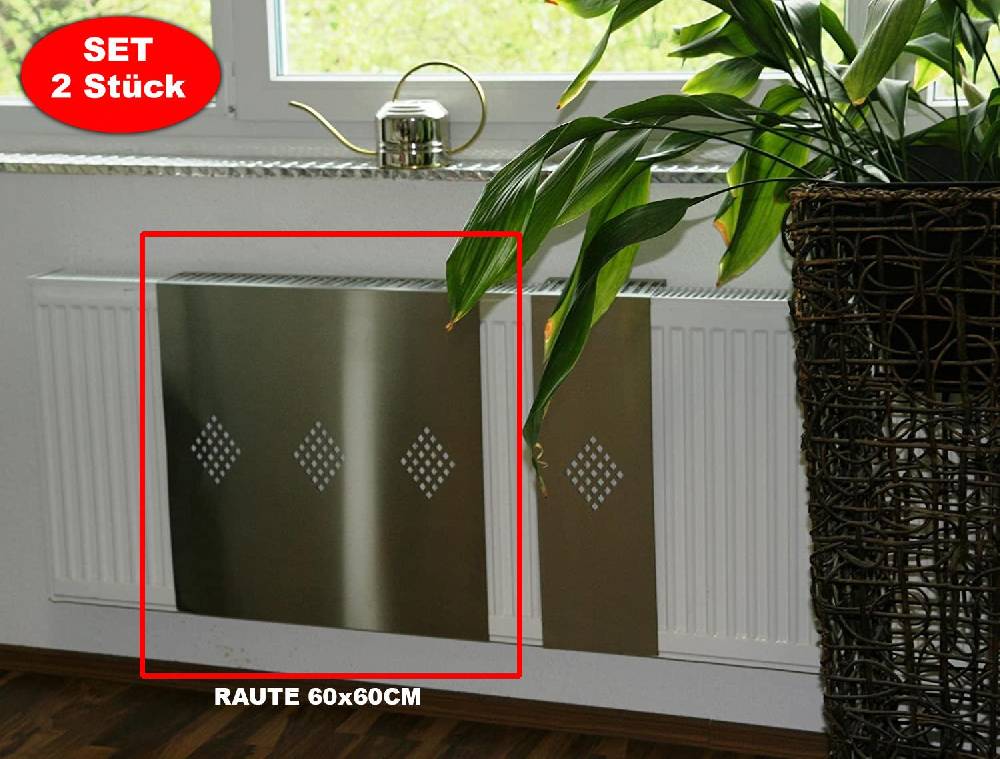 Szagato Heizkörperverkleidung Edelstahl 60 x 60cm Design Raute (SET=2 Stück) SZAGATO Heizungsverkleidung Verkleidung Heizkörper Abdeckung für Heizkörper Rabatt