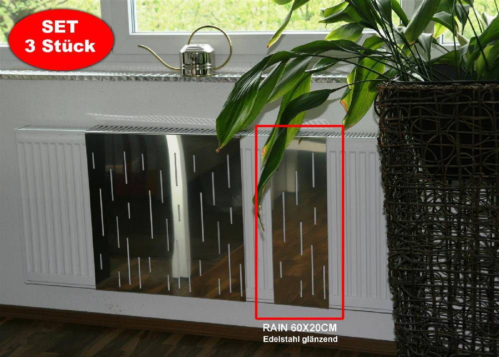 Szagato Heizkörperverkleidung Edelstahl glänzend 60x 20cm Design Rain SET=3 Stück SZAGATO Heizungsverkleidung Verkleidung Heizkörper Abdeckung für Heizkörper Begrenztes Angebot