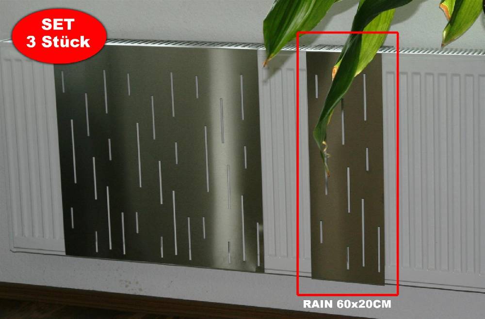 Szagato Heizkörperverkleidung Edelstahl matt 60 x 20cm Design Rain (SET=3 Stück) SZAGATO Heizungsverkleidung Verkleidung Heizkörper Abdeckung für Heizkörper Preisnachlass