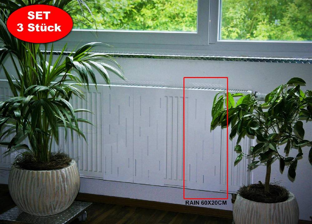 Szagato Heizkörperverkleidung 60 x 20cm Design Rain weiß (SET=3 Stück) SZAGATO Heizungsverkleidung Verkleidung Heizkörper Abdeckung für Heizkörper Cyber Monday