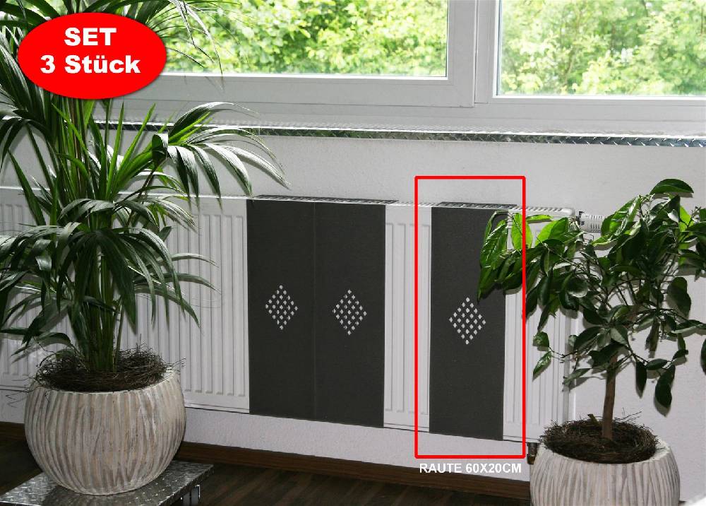 Szagato Heizkörperverkleidung 60 x 20cm Design Raute anthrazit (SET= 3 Stück) SZAGATO Heizungsverkleidung Verkleidung Heizkörper Abdeckung für Heizkörper Weihnachtsangebot