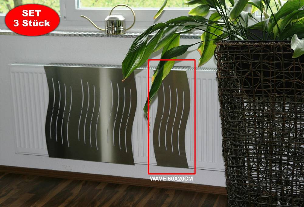 Szagato Heizkörperverkleidung 60 x 20cm Design Wave Edelstahl (SET=3 Stück) SZAGATO Heizungsverkleidung Verkleidung Heizkörper Abdeckung für Heizkörper Valentinstagsangebot