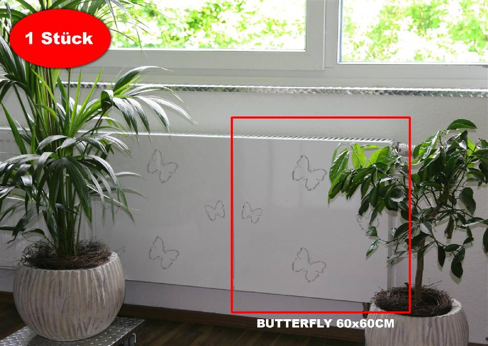 Szagato Heizkörperverkleidung 60 x 60cm Butterfly weiß (1 Stück) SZAGATO Heizungsverkleidung Verkleidung Heizkörper Abdeckung Heizkörper Heizungsabdeckung Neueste Mode