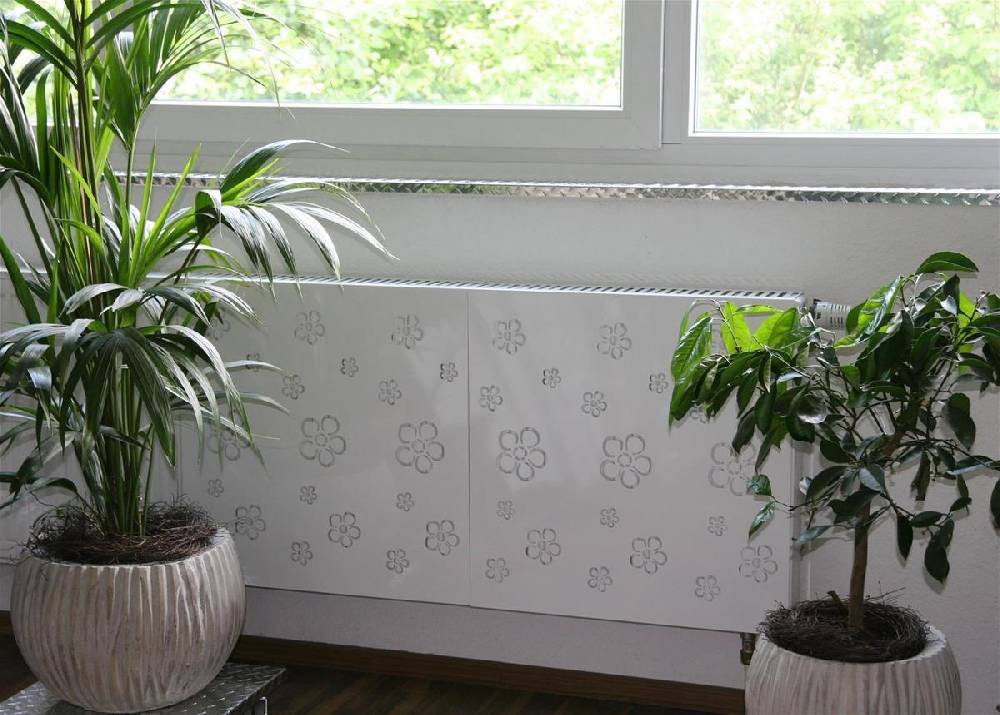 Szagato Heizkörperverkleidung 60 x 60cm Design Flower Frame weiß (SET=2 Stück) SZAGATO Heizungsverkleidung Verkleidung Heizkörper Abdeckung für Heizkörper