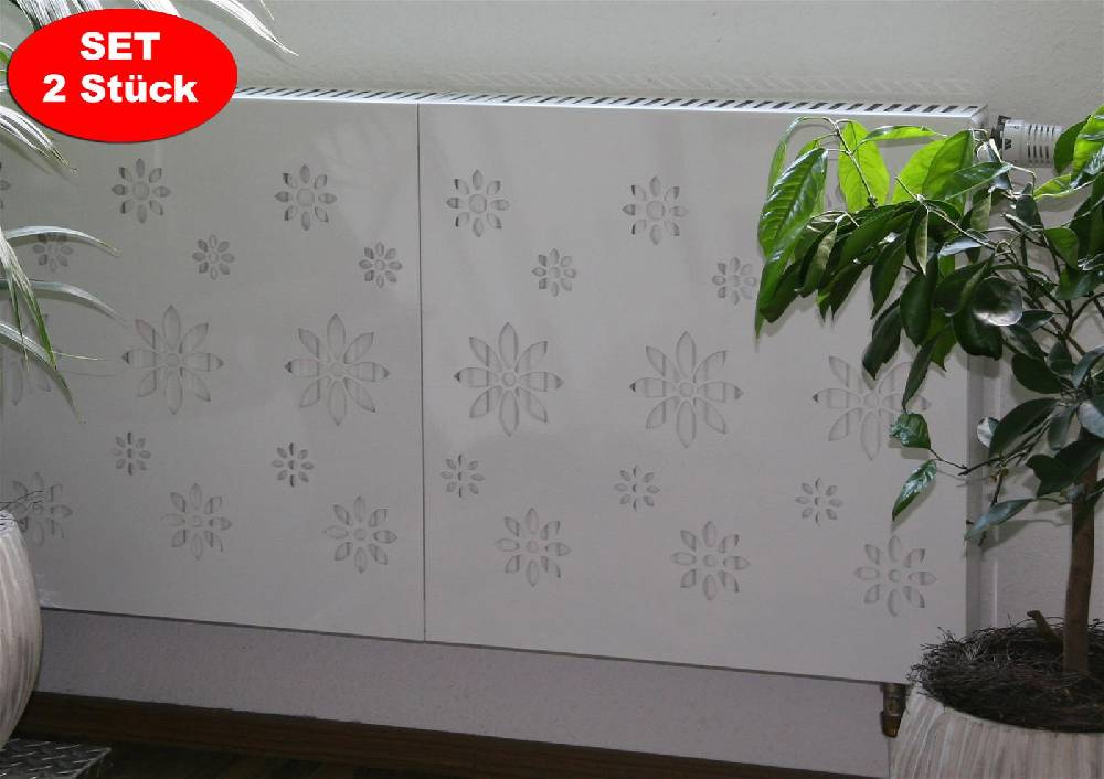 Szagato Heizkörperverkleidung 60 x 60cm Design Flower weiß (SET=2 Stück) SZAGATO Heizungsverkleidung Verkleidung Heizkörper Abdeckung für Heizkörper Exklusive Angebote