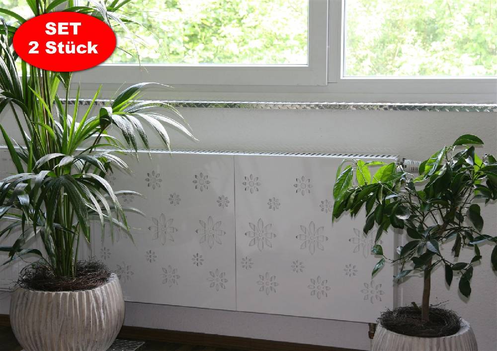 Szagato Heizkörperverkleidung 60 x 60cm Design Flower weiß (SET=2 Stück) SZAGATO Heizungsverkleidung Verkleidung Heizkörper Abdeckung für Heizkörper Exklusive Angebote