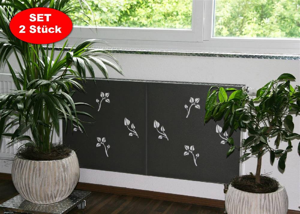 Szagato Heizkörperverkleidung 60 x 60cm Design Leaves silber (SET= 2 Stück) SZAGATO Heizungsverkleidung Verkleidung Heizkörper Abdeckung für Heizkörper Blitzangebot