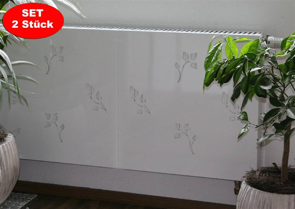 Szagato Heizkörperverkleidung 60 x 60cm Design Leaves weiß (SET= 2 Stück) SZAGATO Heizungsverkleidung Verkleidung Heizkörper Abdeckung für Heizkörper Große Rabatte