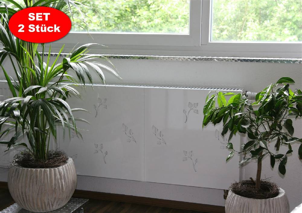 Szagato Heizkörperverkleidung 60 x 60cm Design Leaves weiß (SET= 2 Stück) SZAGATO Heizungsverkleidung Verkleidung Heizkörper Abdeckung für Heizkörper Große Rabatte