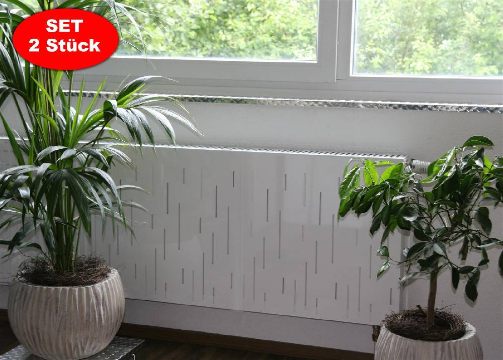 Szagato Heizkörperverkleidung 60 x 60cm Design Rain weiß (SET=2 Stück) SZAGATO Heizungsverkleidung Verkleidung Heizkörper Abdeckung für Heizkörper Bestseller