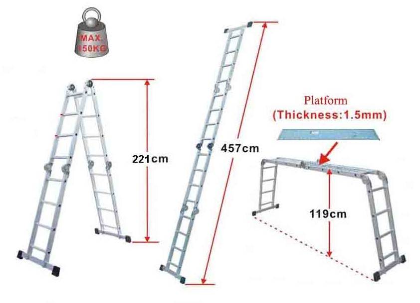 Szagato Mehrzweckleiter 4x4 Stufen 460cm ALU SZAGATO Arbeitsleiter ALU Multifunktions-Leiter Gelenkleiter 3in1 Mehrzweckleiter Vielzweckleiter Nur noch ein Tag übrig