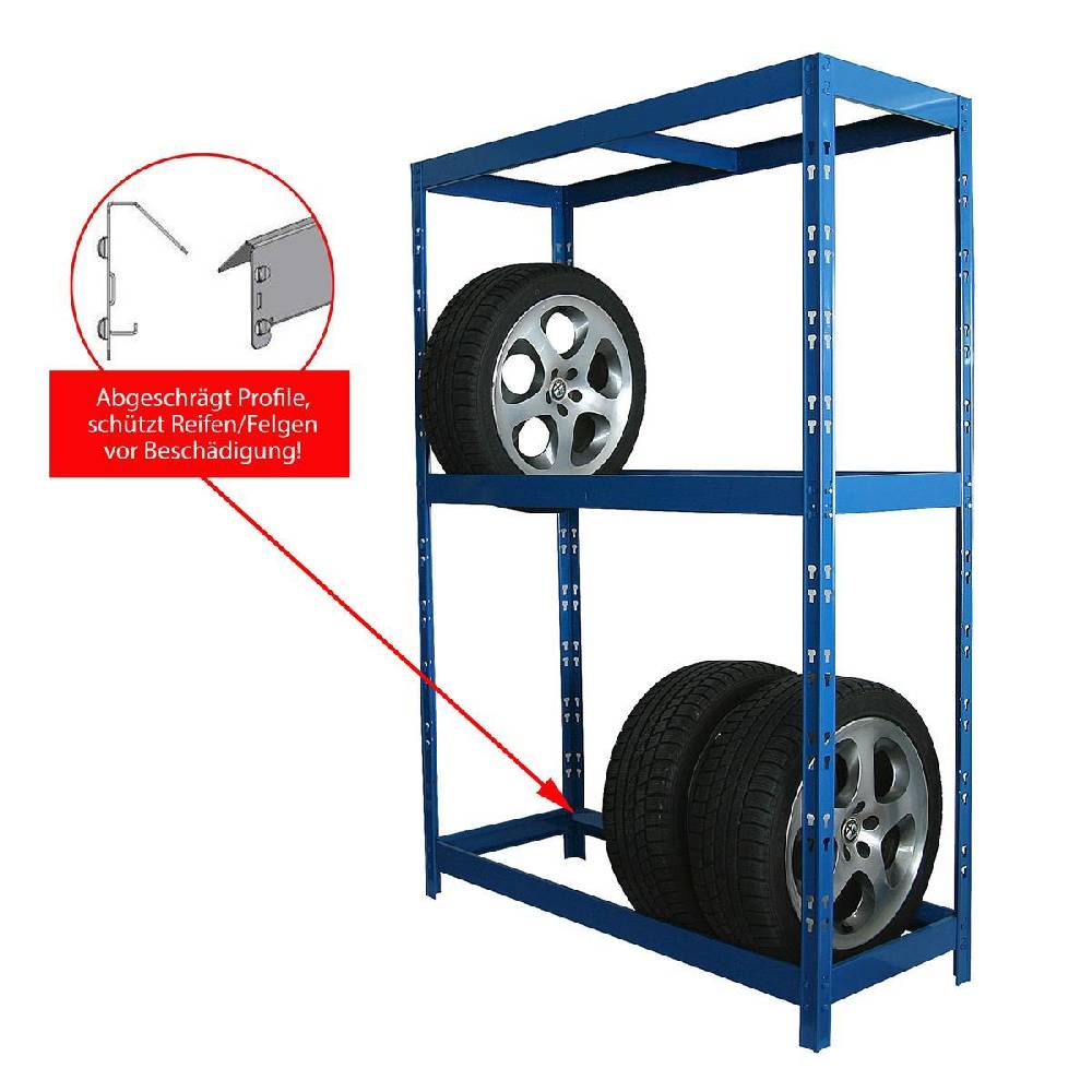 Szagato Reifenregal Felgenregal SZAGATO 180x130x50cm blau 12 Reifen bis 22 Zoll 120kg/Boden Räderregal Räderregale Regal Felgen in Garage Keller Garagenregal Fabrikverkauf