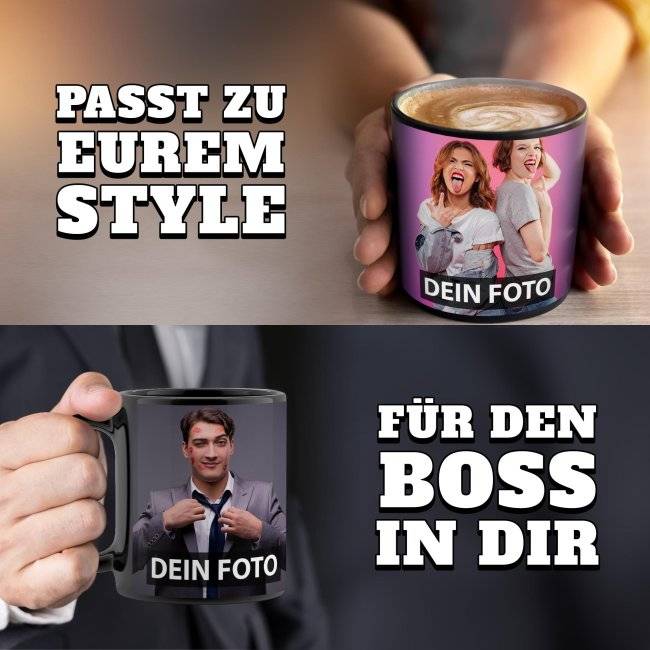 ﻿Tassendruck Schwarze Fototasse Lagerräumung