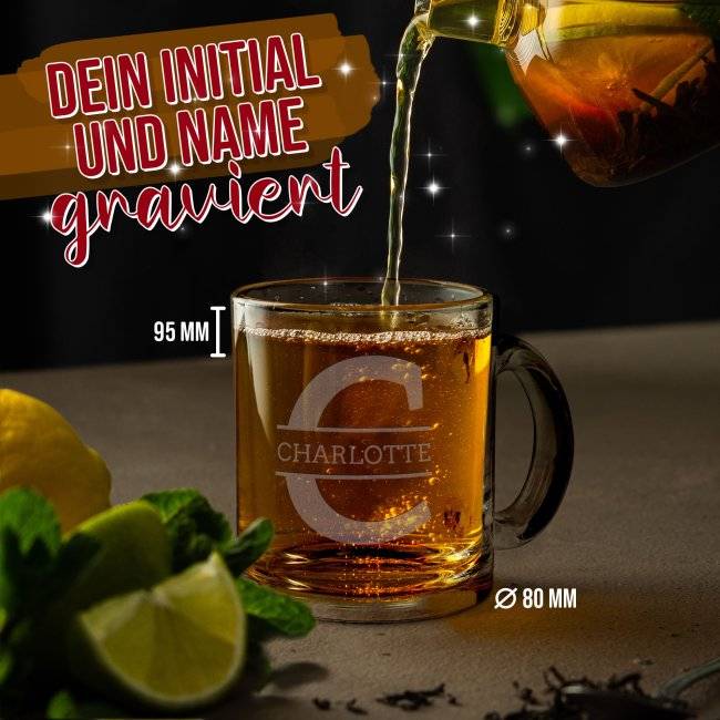Tassendruck Glastasse mit Gravur - Initiale und Name Online Outlet