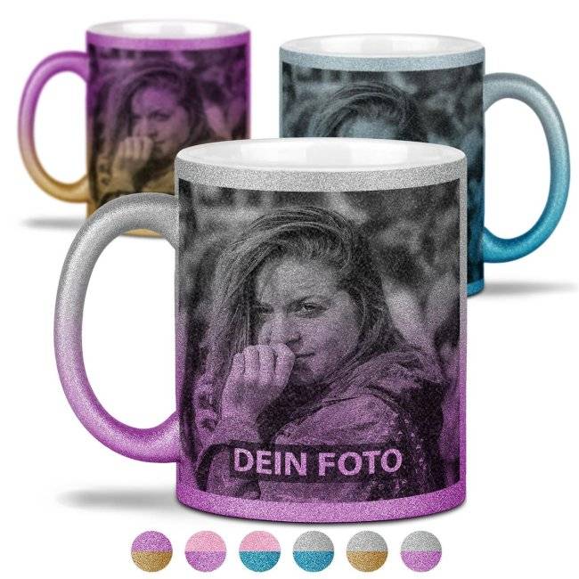 Tassendruck Glitzertasse mit Verlauf - mit Foto selbst gestalten - Verschiedene Farben
