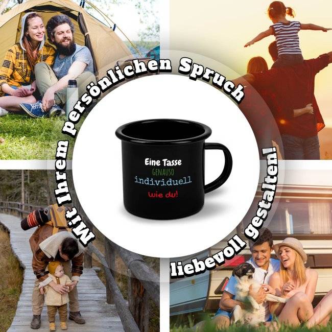 Tassendruck Schwarze Emaille- - mit Wunschtext personalisieren - verschiedene Größen Exklusive Angebote