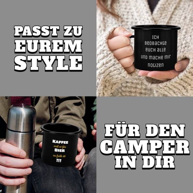 Tassendruck Schwarze Emaille- - mit Wunschtext personalisieren - verschiedene Größen Exklusive Angebote