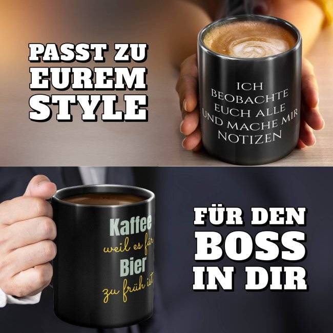 Tassendruck Schwarze selbst gestalten - mit 5 Zeilen Wunschtext Saisonale Angebote
