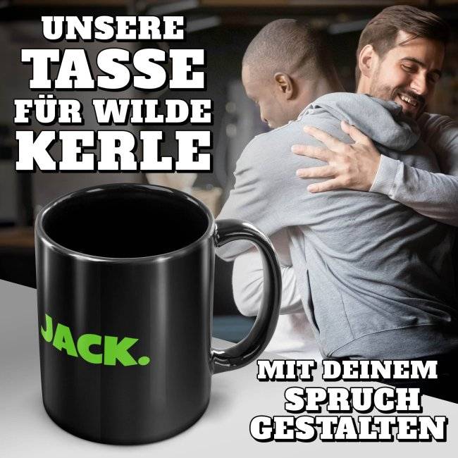 Tassendruck Schwarze selbst gestalten - mit 5 Zeilen Wunschtext Saisonale Angebote