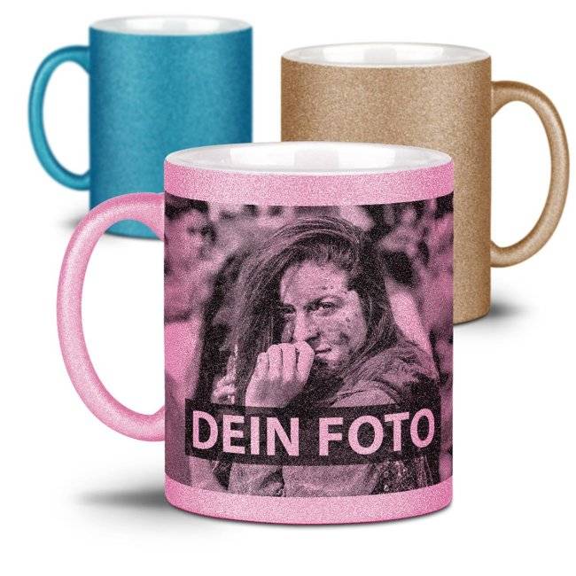 Tassendruck Fototasse mit Glitzer-Effekt selbst gestalten - Verschiedene Farben