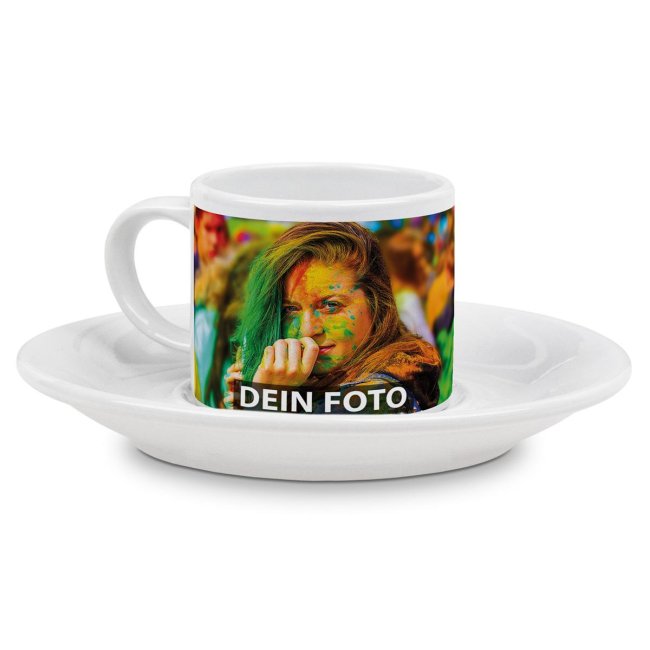 Tassendruck Espresso Henkel Rund mit Unterteller