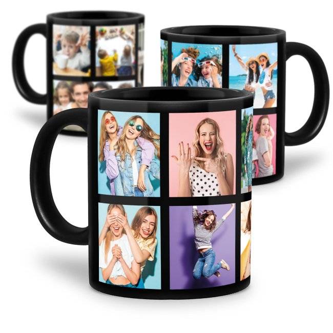 Tassendruck Schwarze mit Fotocollage - verschiedene Designs