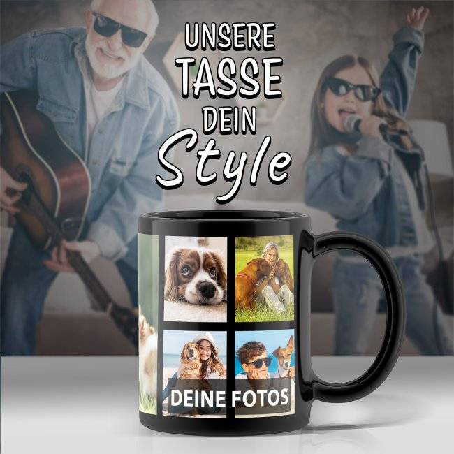Tassendruck Schwarze mit Fotocollage - verschiedene Designs Wochenangebot