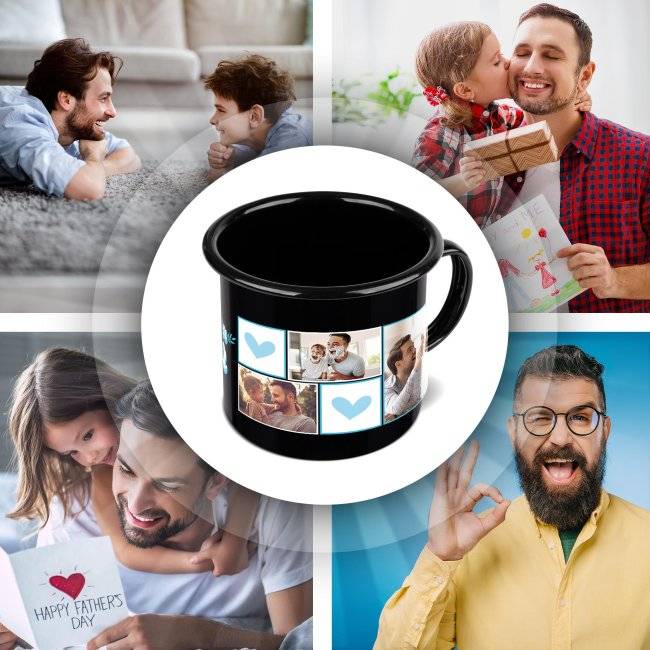 Tassendruck Emaille- schwarz - Bester Papa - mit drei Fotos Zeitbegrenzte Promotion